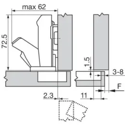 Cerniera a scodellino 155° CLIP a zero sovrapposizione con ammortizzatore / Onyx