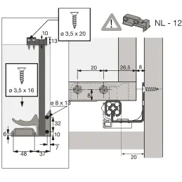 Cerniera a estrazione parziale nascosta QUADRO 25 con ammortizzazione e staffe / 25 kg