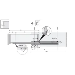 Cerniera a estrazione parziale nascosta QUADRO 25 con ammortizzazione e staffe / 25 kg