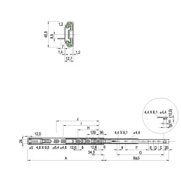 Guida per cassetti con cuscinetti e chiusura ammortizzata EXLUSIVA 45 mm con supporto / Nichel