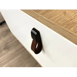 Maniglia a pomello in pelle LEATY / Nero – pelle marrone
