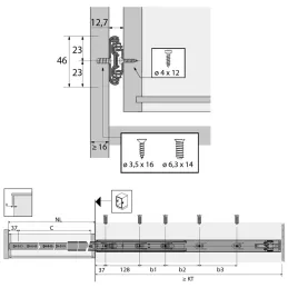 Coulisse per cassetti con cuscinetti da 45 mm HETTICH / PUSH TO OPEN