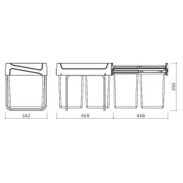 Cestino estraibile con chiusura ammortizzata U40 20 + 20L / Grigio