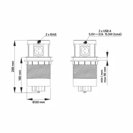 Presa elettrica estraibile MULTIBOX 4x 230V + 2x USB + 2x RJ45 / Nera