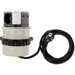 Presa elettrica estraibile TETRABOX FRENCH 3x 230V + 2x USB / Alluminio