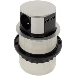 Presa elettrica estraibile TETRABOX FRENCH 3x 230V + 2x USB / Alluminio
