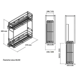 Cestello estraibile con guide BLUM e ammortizzazione / Cromo lucido