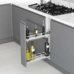 Cestello estraibile con guide BLUM e chiusura ammortizzata – Fondo pieno / Cromo lucido