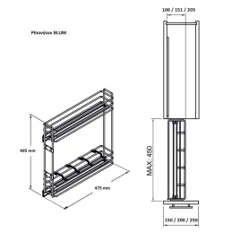Cestello estraibile con guide BLUM e ammortizzazione / Cromo lucido