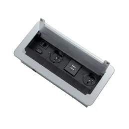 Presa a scomparsa integrata, ribaltabile, 2 x 230 V + 2 x ricariche USB + HDMI + RJ45 / Acciaio inox