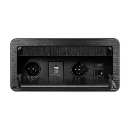 Presa a scomparsa integrata 2 x 230 V + 2 x ricarica USB + HDMI + RJ45 / Nero spazzolato