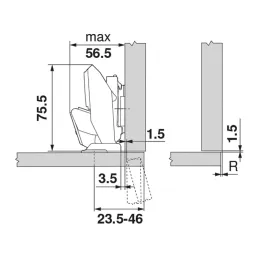 Cerniera BLUM per materiali sottili TIP-ON senza molla 110° / Espandibile