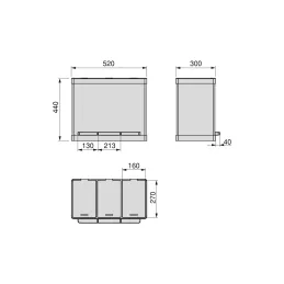Cestino per rifiuti GALEON 3 x 9L / Acciaio inox