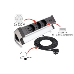 Presa da tavolo da incasso DESK 3x230V + 2xUSB per la ricarica / Acciaio inox