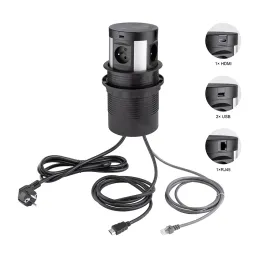Presa estraibile con ricarica wireless 4x230V + ricarica 2xUSB A/C + HDMI + RJ45 / Nera