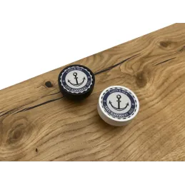Pomello in legno ARSIA / Bianco – motivo ancora