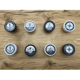 Pomello in legno ARSIA / Bianco – motivo barchetta