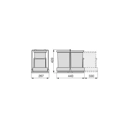 Pattumiera estraibile LOTUS 2×14 L / Grigio