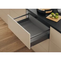 Cassetto da cucina BLUM - Merivobox "E" con ringhiera, 40 kg / grigio Orion