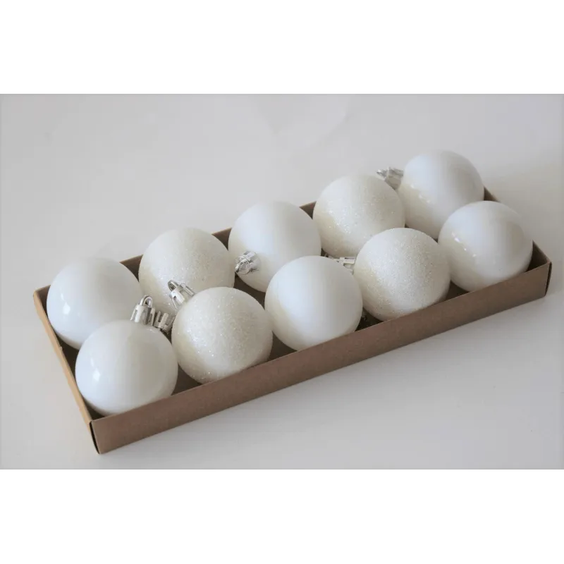 Set di palline di Natale in plastica da 50 mm – 10 pezzi / Bianco