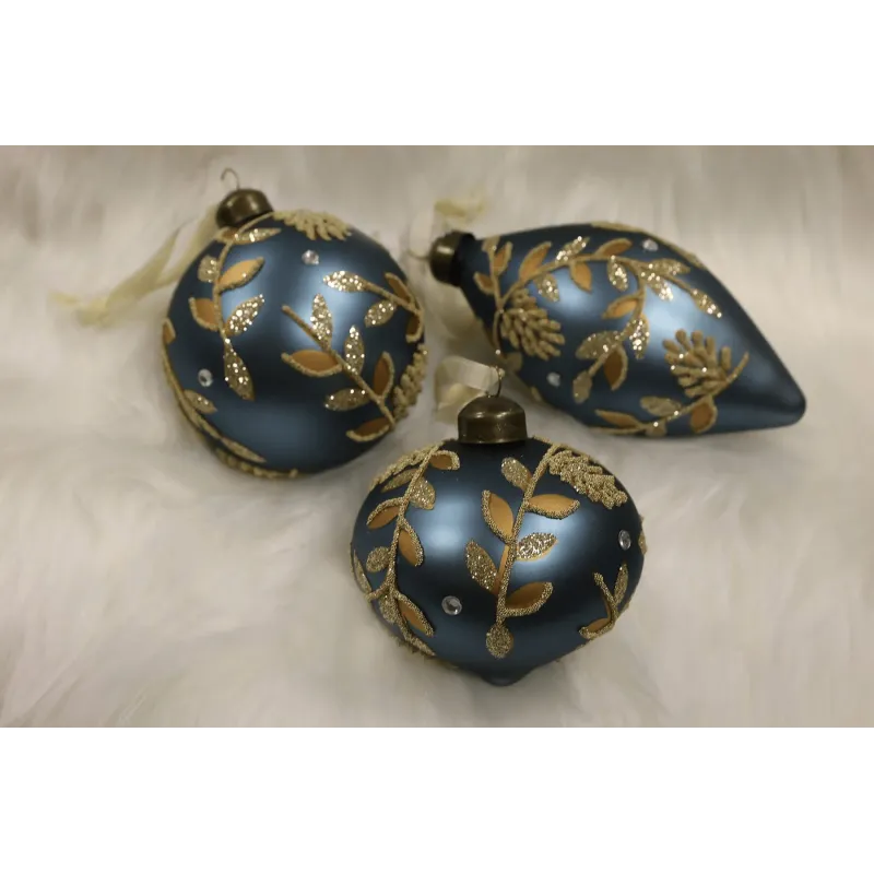 Set di palline natalizie in vetro ALICA 80 mm – 3 pezzi / Blu