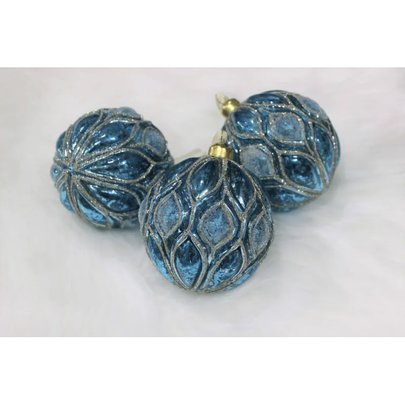 Set di palline di Natale in vetro ALAN 100 mm – 3 pezzi / Blu
