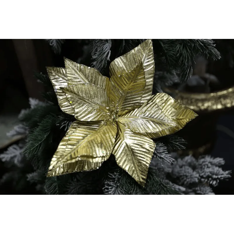 Fiore decorativo per albero di Natale VIANOČNÁ RUŽA 280 mm / Oro lucido
