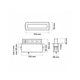 Presa elettrica estraibile OTIO DESK 3x230V + ricarica 2xUSB / Effetto acciaio inox