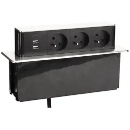 Presa elettrica estraibile OTIO DESK 3x230V + ricarica 2xUSB / Effetto acciaio inox