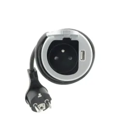 Presa da incasso per scrivania COPMACT 1x230V + ricarica USB / Alluminio
