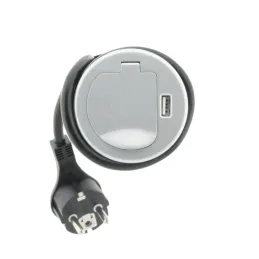Presa da incasso per scrivania COPMACT 1x230V + ricarica USB / Alluminio