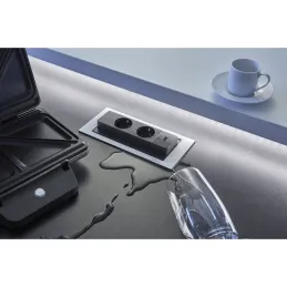 Presa elettrica a scomparsa EVOline BackFlip FRENCH + ricarica USB 1x / Effetto acciaio inox