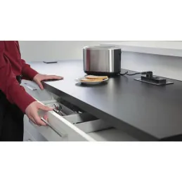 Presa elettrica a scomparsa EVOline BackFlip FRENCH + ricarica USB 1x / Effetto acciaio inox