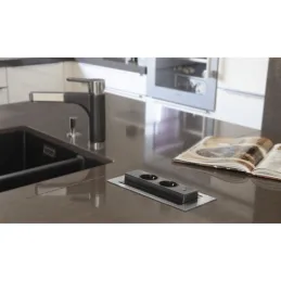 Presa elettrica a scomparsa EVOline BackFlip FRENCH + ricarica USB 1x / Effetto acciaio inox