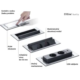 Presa elettrica a scomparsa EVOline BackFlip FRENCH + ricarica USB 1x / Effetto acciaio inox