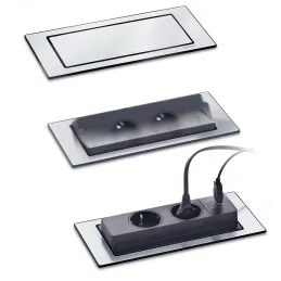 Presa elettrica a scomparsa EVOline BackFlip FRENCH + ricarica USB 1x / Effetto acciaio inox