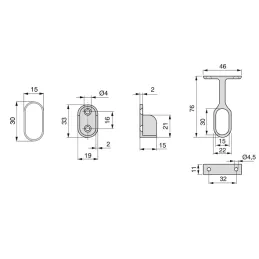 Set di 2 aste appendiabiti ovali con supporti / Cromo lucido