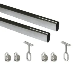 Set di 2 aste appendiabiti ovali con supporti / Cromo lucido