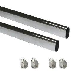 Set di 2 aste appendiabiti ovali con supporti / Cromo lucido