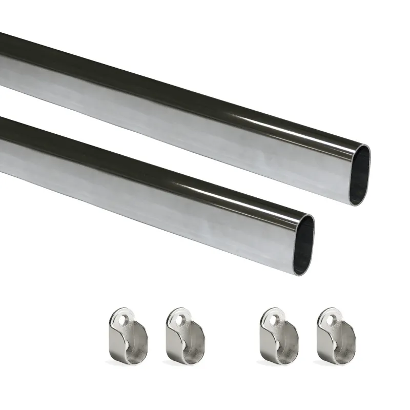 Set di 2 aste appendiabiti ovali con supporti / Cromo lucido