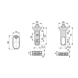 Set di 2 aste appendiabiti ovali con supporti e guarnizioni / Alluminio