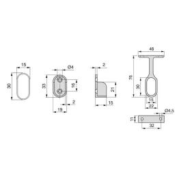 Set di 2 aste appendiabiti ovali con supporti / Alluminio