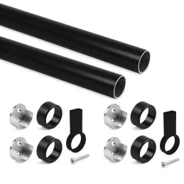 Set di 2 bastoni appendiabiti rotondi con supporti / Nero opaco