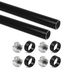 Set di 2 bastoni appendiabiti rotondi con supporti / Nero opaco