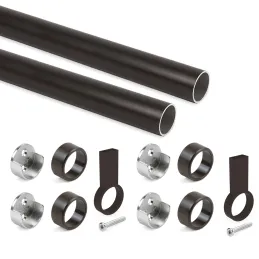 Set di 2 aste appendiabiti rotonde con supporti / Marrone scuro