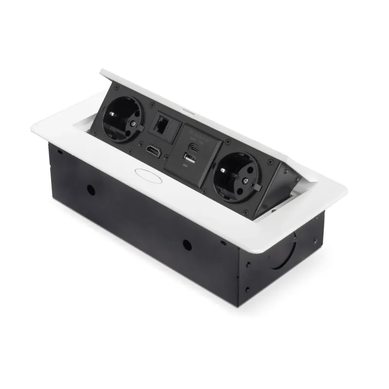 Presa a scomparsa ATOMIA 2x230 V + ricarica 2xUSB A/C + HDMI + RJ45 / Bianco