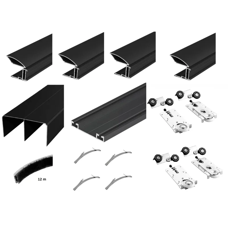 Set di ferramenta per due porte scorrevoli MULTIOMEGA W RAMA - 2 m / Nero opaco