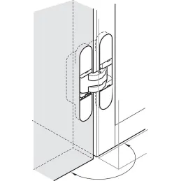 Cerniera 3D da fresare per porte a filo muro con spessore a partire da 18 mm / Nera