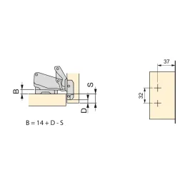 Cerniera a scodellino CLIP 165° con ammortizzazione EXLUSIVE e piastra 3D