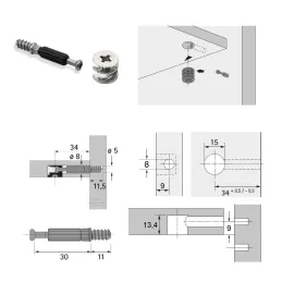 Set di ferramenta di giunzione tirante + eccentrico 18 / Nichel - 10 pezzi